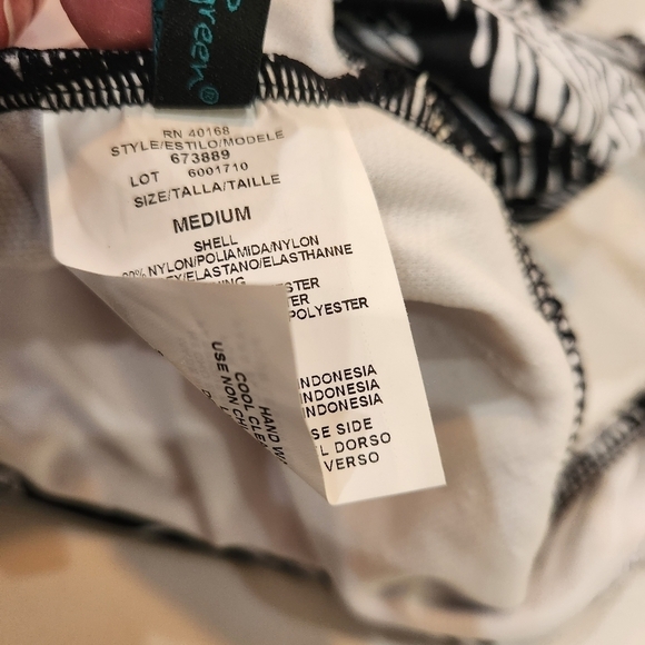 Aqua Green One Piece Swimsuit Black White Palm Print Size Medium - Picture 8 of 8